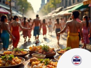 Thai'se straat met kleurvol gekleedde mensen